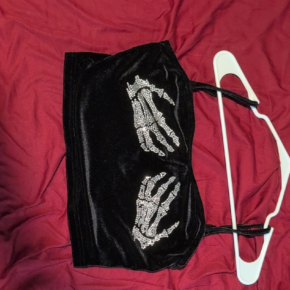 SHEIN Black Crop Top with Silver Skeleton Design